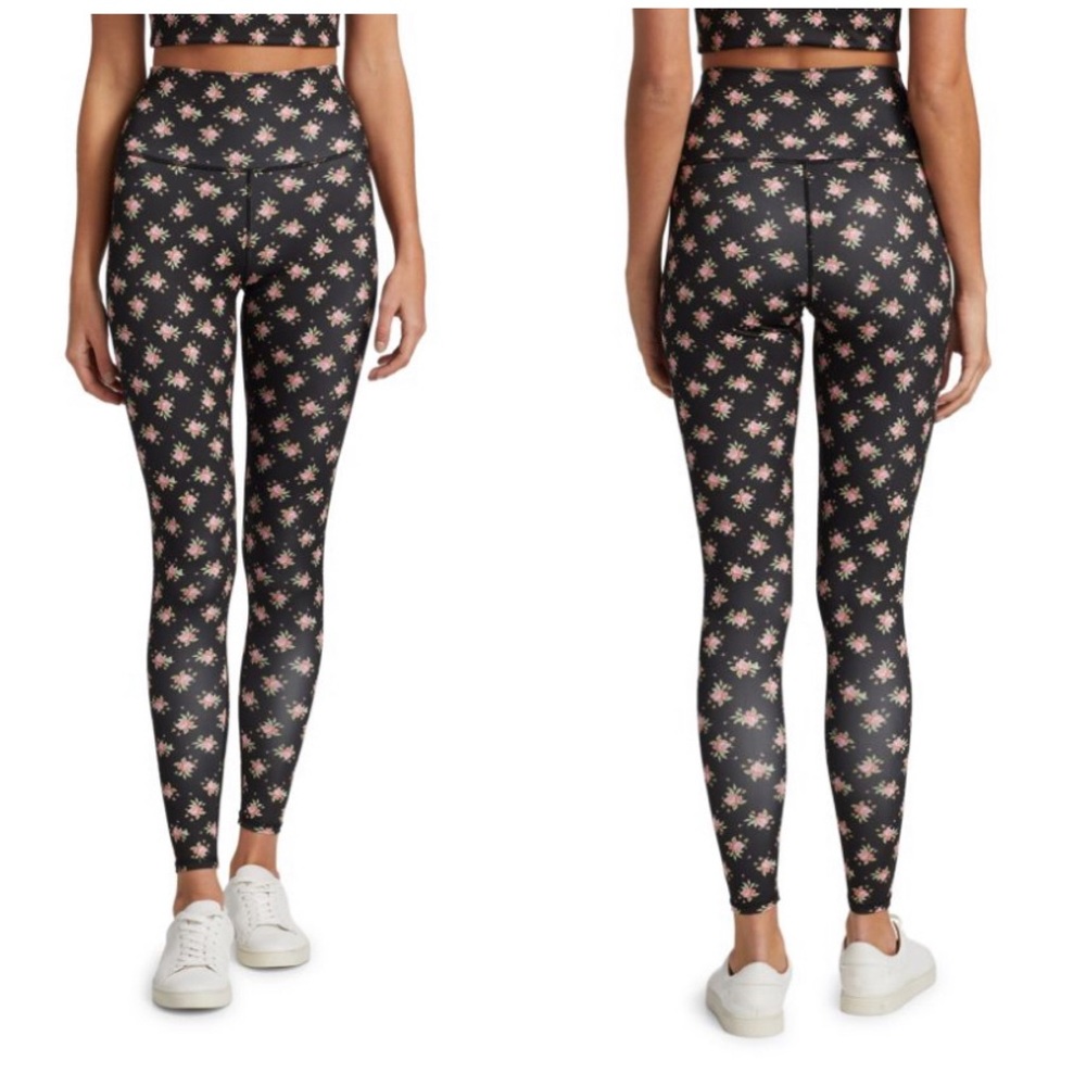 Alice + Olivia Aaron High-Rise Leggings black w ditsy floral motif size small - Picture 1 of 9